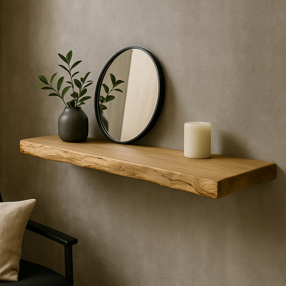 Wandplank Eiken Boomstam Zwevend 42mm - Op Maat