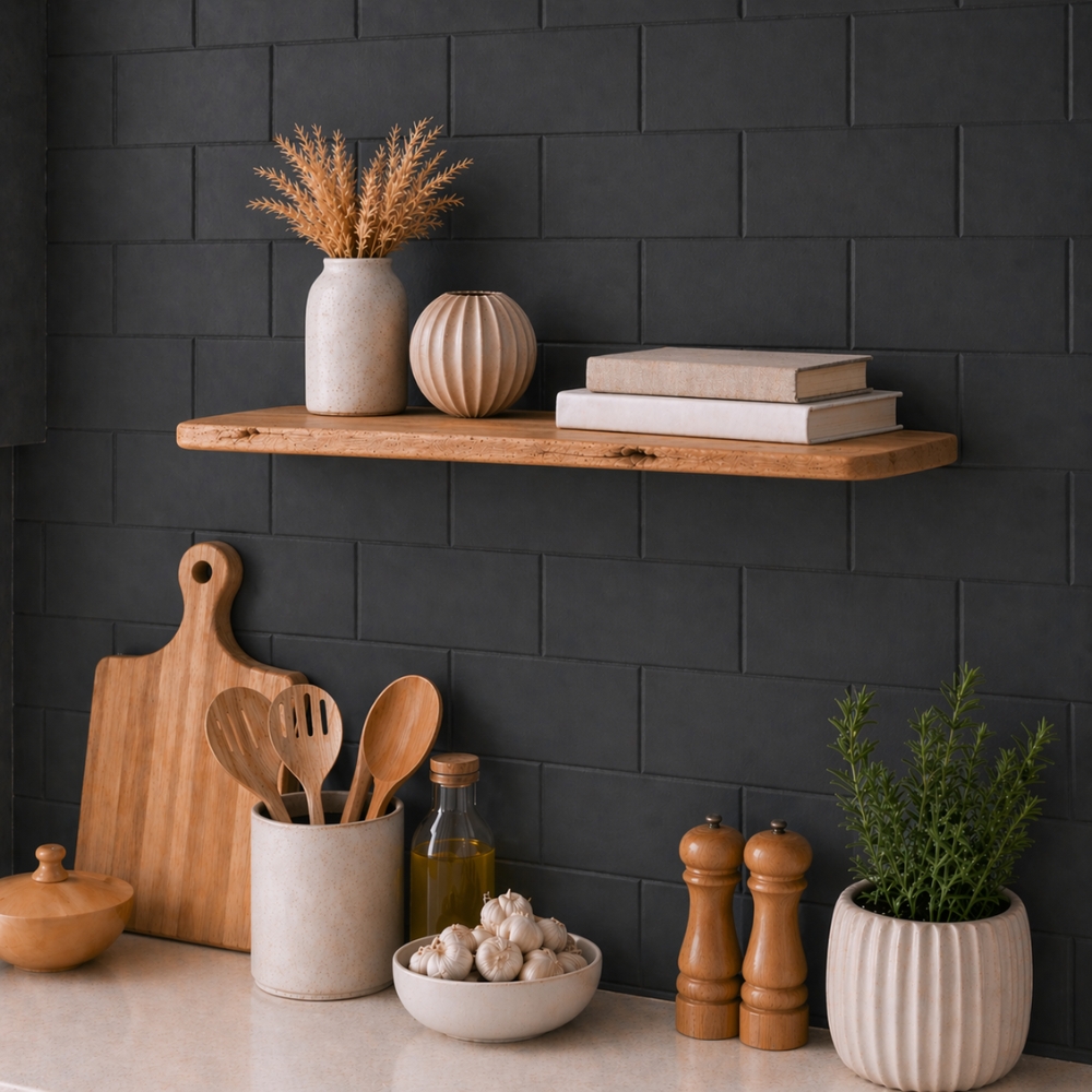 Japandi Wandplank Oud-Eiken 25mm – Ronde Hoeken